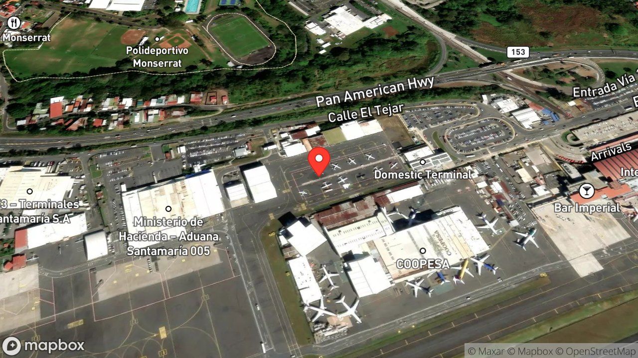 Mapa del incidente ESTACION DEL AEROPUERTO JUAN SANTAMARIA REPORTA ESCAPE DE GAS EN VEHICULO