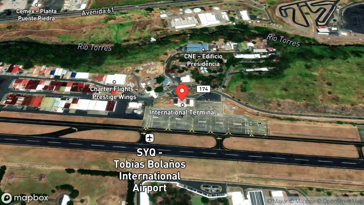 Mapa del incidente ESTACION DE AEROPUERTO INTERNACIONAL TOBIAS BOLAÑOS REPORTA RESCATE ANIMAL